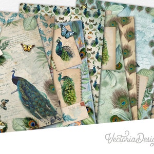Proud Peacocks Paper Pack, Digital Paper Pack, Scrapbook Paper, Peacock Decoration, Bird Paper Pack, Printable Paper, Beautiful 002170