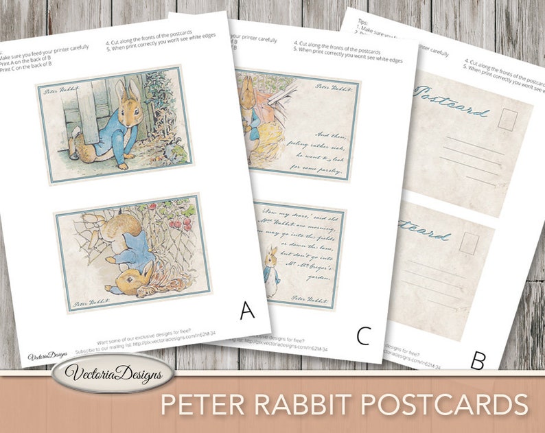 Peter Rabbit Postcards, Printable Postcards, Beatrix Potter Digital, Party Supplies, Digital Peter Rabbit Gift Tags, Scrapbook Sheet 001717 image 5