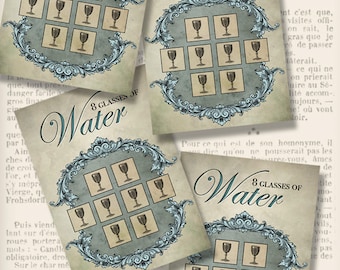 Eight Glasses of Water per Day Punch Cards shabby funny printable vintage printables instant download Digital Collage Sheet - VDCAVI1260
