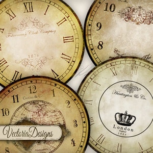 Printable Clocks Vintage Clock Images Clock Hands Printable Scrapbooking Paper Digital Download ...