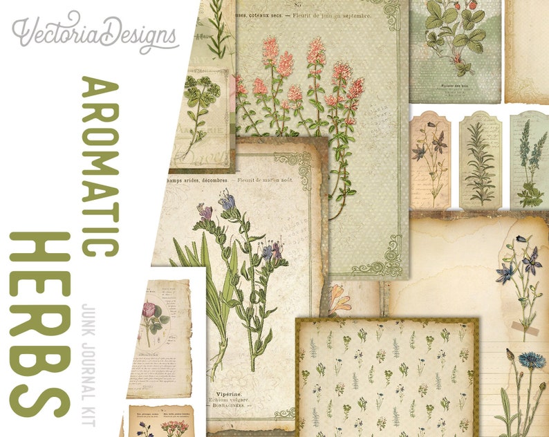 Aromatic Herbs Junk Journal Kit, Junk Journal Supplies, Junk Journal Printables, Junk Journal Ephemera, DIY Kit, Digital Journal Kit 002263 image 8