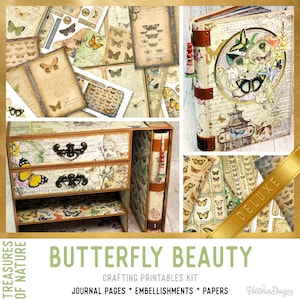 Butterfly Beauty DELUXE Crafting Printables Kit Butterflies Junk Journal Butterfly Embellishments Craft Kits Junk Journal Tutorial - 002927