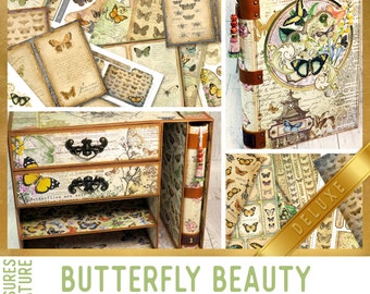 Butterfly Beauty DELUXE Crafting Printables Kit Butterflies Junk Journal Butterfly Embellishments Craft Kits Junk Journal Tutorial - 002927