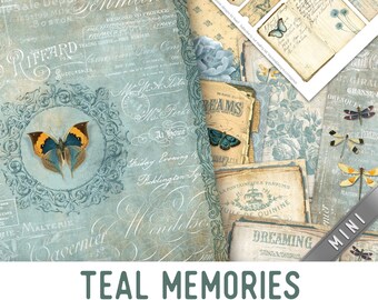 Memories Junk Journal Kit Teal Memories MINI Crafting Printables Kit Memory Junk Journal Memories Embellishments Scrapbook Paper 002944