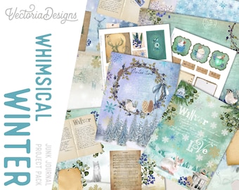 Whimsical Winter Junk Journal Pack, Junk Journal Ephemera, Printable Art Journal Paper, Whimsical Paper Crafting, DIY Scrapbook Paper 002156
