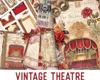 Vintage Theatre Junk Journal Kit, Theatre Crafting Printables Theatre Embellishments Printable Paper Vintage Junk Journal Theatre 003438