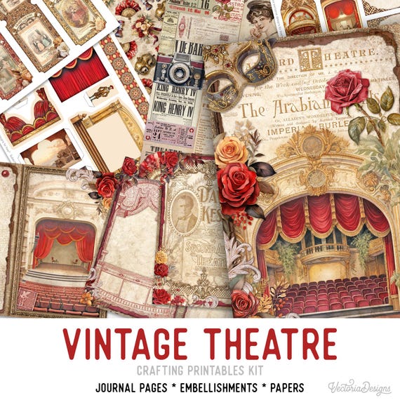 Vintage Theatre Junk Journal Kit (Standard) - Printable Pages, Papers and Embellishments for Crafting - 003438