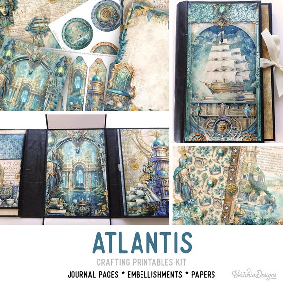 Atlantis Junk Journal Kit Large (Standard) - Printable Pages, Papers and Embellishments for Crafting - 003338