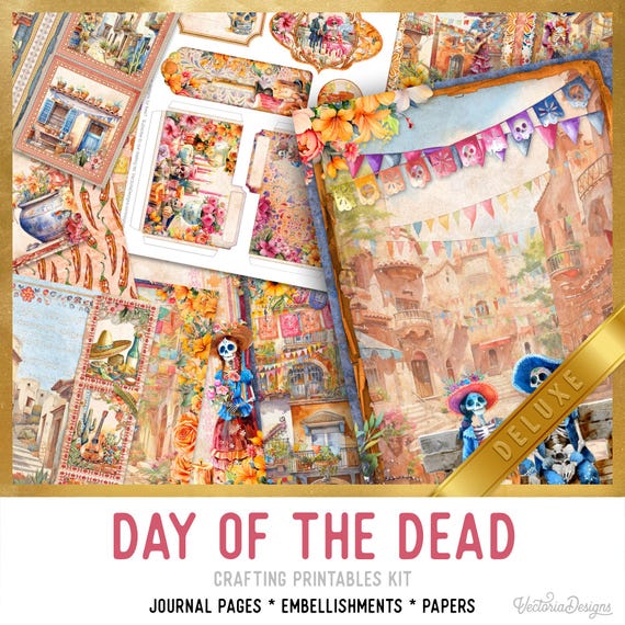 Day of the Dead Junk Journal Kit, (Standard) - Printable Pages, Papers and Embellishments for Crafting - 003533