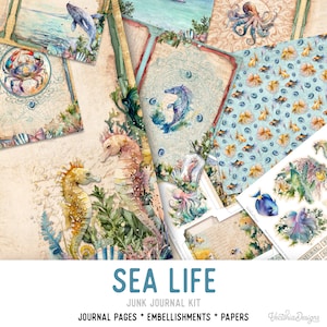Sea Life Junk Journal Kit Sea Printable Junk Journal Kit Sea Embellishments Junk Journal Papers Sea Life DIY Craft kit - 002920