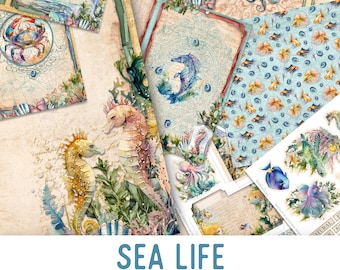 Sea Life Junk Journal Kit Sea Printable Junk Journal Kit Sea Embellishments Junk Journal Papers Sea Life DIY Craft kit - 002920