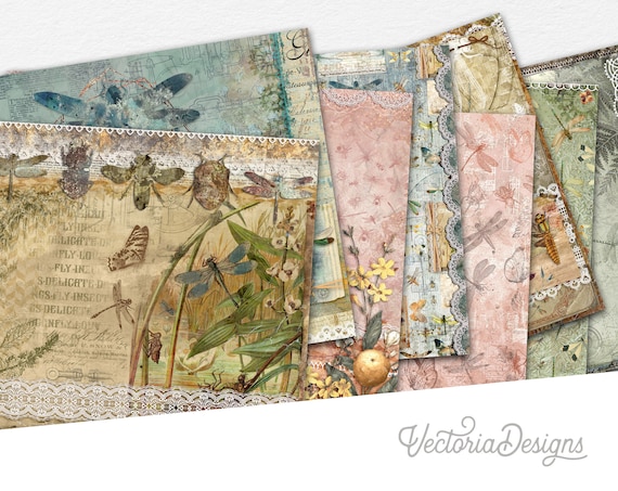 Delicate Dragonflies Horizontal Paper Pack, Printable Paper Pack, Landscape Paper Pack, Scrapbook Paper Pack, Decorative Paper 002607