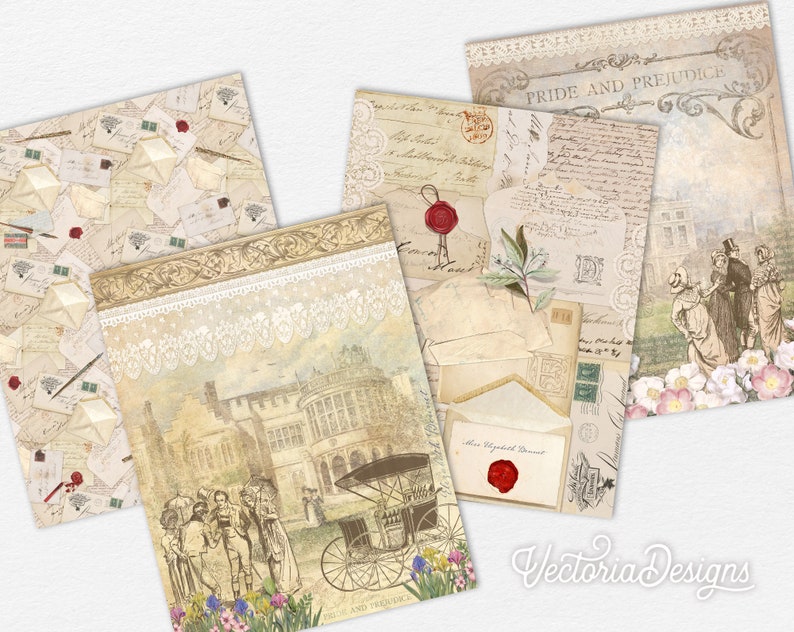 Pride and Prejudice Junk Journal Kit, Jane Austen Junk Journal Kit, Vintage Ephemera, Journal Supplies, Embellishments, Scrapbooking 002368 image 6