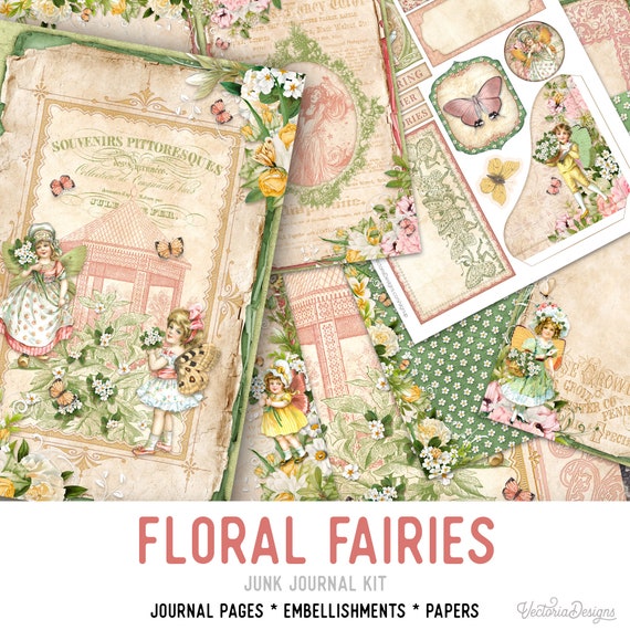 Floral Fairies Junk Journal Kit - Printable Pages for Crafting - 002900
