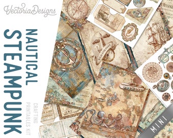 Nautical Steampunk MINI Crafting Printables Kit Nautical Junk Journal Embellishments Printable Paper Craft Kits Journal Tutorial 002938