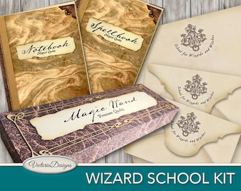 Wizard School Kit, Stationery Wand Box, Spellbook Letter, Halloween Party Paper, Halloween Decoration, Digital Halloween Kit 001652