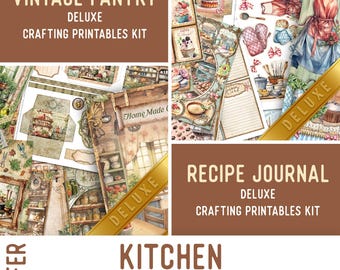 Kitchen Offer, Crafting Printables, Recipe Papers, Kitchen Journal kit, Pantry Paper, Journal Pages, Journal Ephemera, Craft Kit 003665