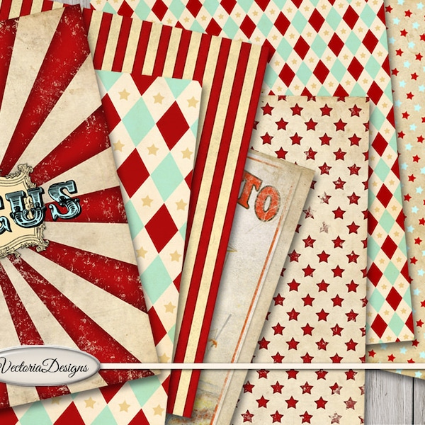 Vintage Circus Paper Pack, Circus Digital Paper, Circus Background Paper, Circus Printable Pack, Circus Decoration Paper, Circus  001543