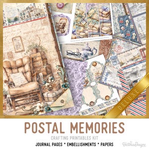 Postal Memories Junk Journal Kit DELUXE, Memories Crafting Printables Post Embellishments Printable Vintage Mail Paper Junk Journal 003597
