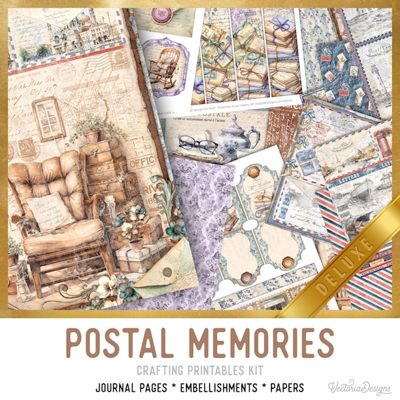 Postal Memories Junk Journal Kit DELUXE - Printable Pages, Papers and Embellishments for Crafting - 003597
