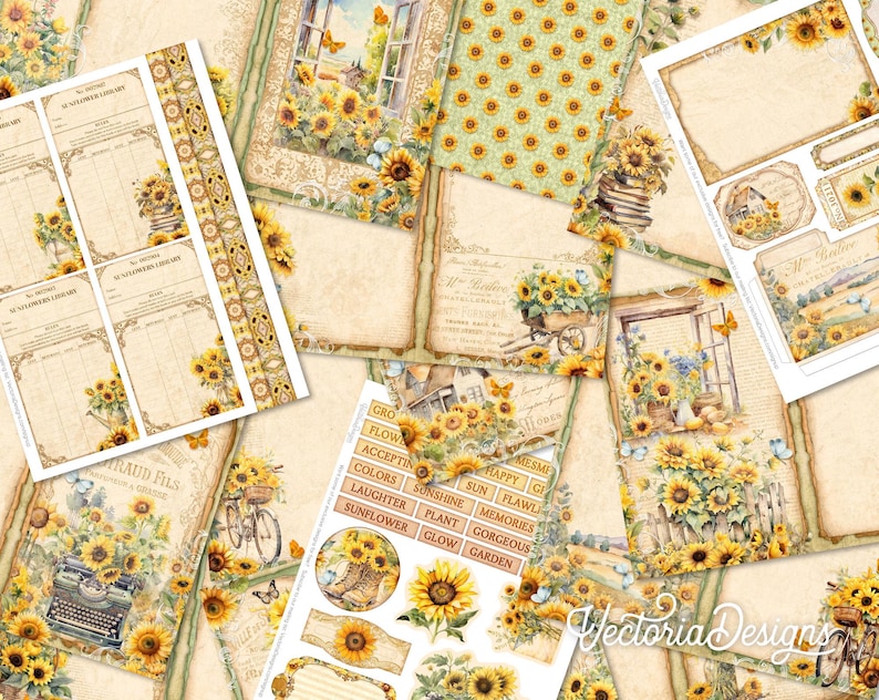 Sunflowers Junk Journal Kit, Sunflowers Printable Junk Journal Kit ...