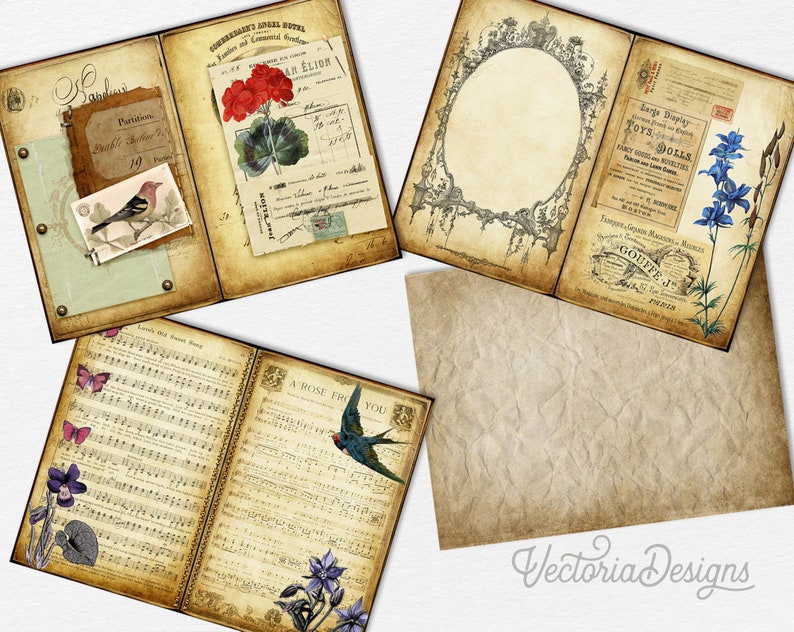 Botanical Junk Journal, Junk Journal Supplies, Cottagecore Journal Kit, Scrapbook Paper, Herbs Journal Kit, Journaling Paper, DIY 001961 image 3