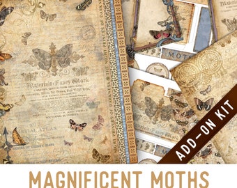 Magnificent Moths Junk Journal Kit ADD-ON, Printable Junk Journal Pages Journal Kit Craft kits Vintage Junk Journal 003427