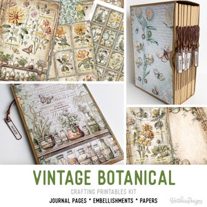 Vintage Botanical Junk Journal Kit New, Botanical Crafting Printables Kit Botanical Embellishments Printable Paper Kit Craft Tutorial 003181
