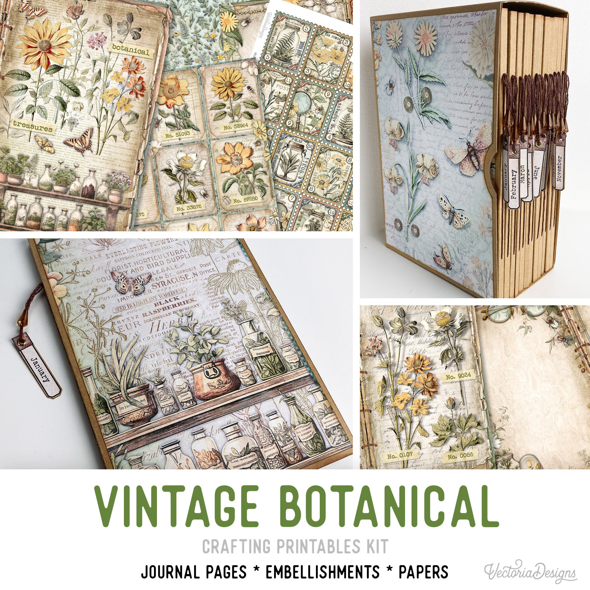 Vintage Botanical Junk Journal Kit New, Botanical Crafting