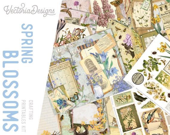 Spring Blossoms Large Junk Journal Kit - Printable Pages for Crafting - 002164