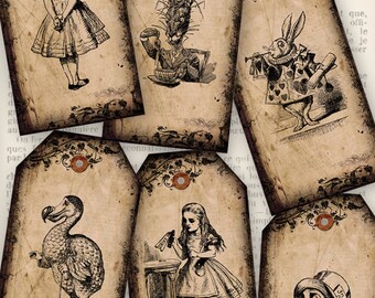 Alice in Wonderland tags printable craft art vintage digital download crafting scrapbooking instant download digital collage sheet - VD0186