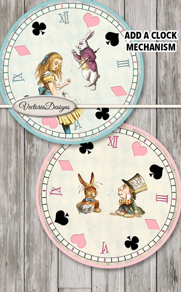 Alice in Wonderland Clocks printable diy paper crafting craft clock