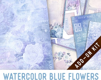 Blue Flowers Junk Journal Kit ADD-ON, Printable Junk Journal Pages Printable Junk Journal Kit Craft kits Vintage Junk Journal 003251