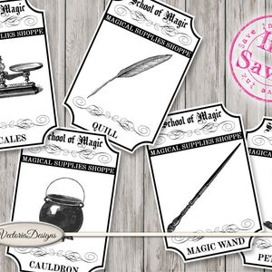 Magic Party Printables, Scapbooking Ephemera, Wizard School Labels, Ink Savers Labels, Halloween Apothecary, Halloween Decoration 001644 image 1