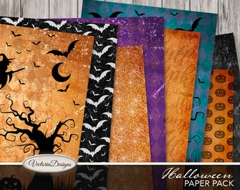 Halloween Paper Pack, Scrapbook Paper, Witch Halloween Pack, Halloween Journal, Digital Paper Download, Witch Journal Paper Pack, 001773