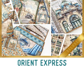 Orient Express Junk Journal Kit DELUXE, Vintage Train Crafting Printables Kit Train Embellishments Printable Paper Craft Tutorial 003608