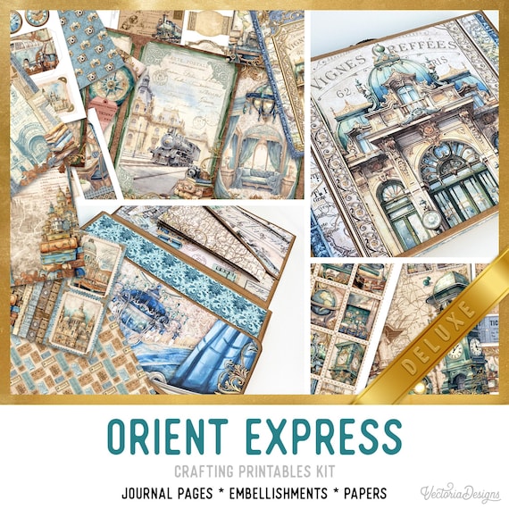 Orient Express Junk Journal Kit DELUXE - Printable Pages, Papers and Embellishments for Crafting - 003608