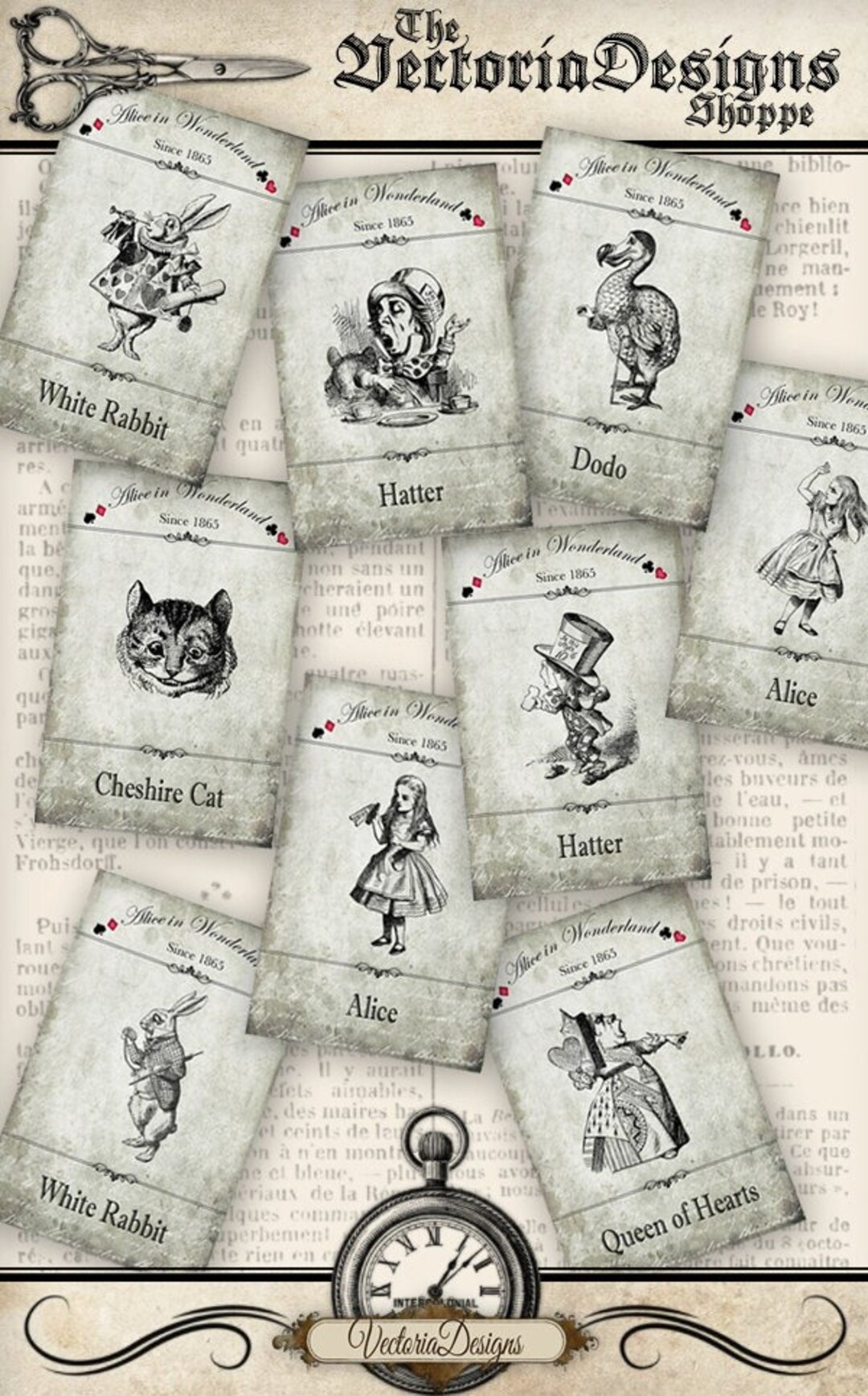 Alice in Wonderland Labels Printable Paper Crafting Scrapbooking Card ...