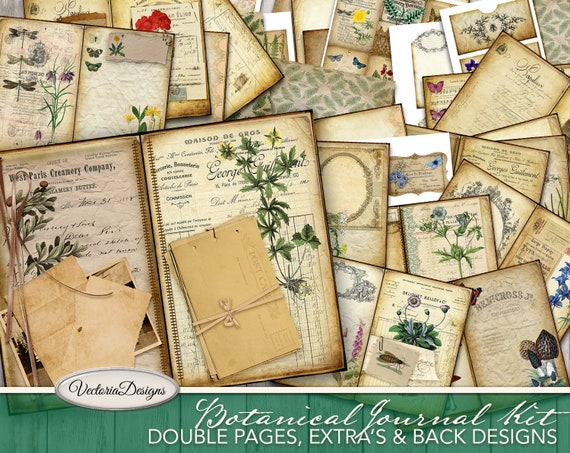 Botanical Junk Journal Kit, Printable Journal Kit, DIY Kit, Herbs Journal  Kit, Craft Kit, Scrapbook Paper Kit, Journaling Paper 001961 