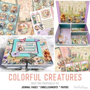 Cute Animals Junk Journal Kit Colorful Creatures Crafting Printables Kit Animals Embellishments Printable Paper Craft Kits Tutorial 002919