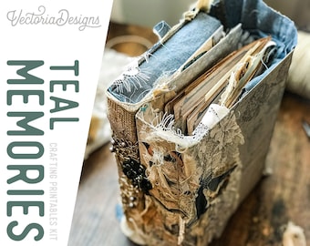Teal Memories Crafting Printables Kit, Digital Paper Mega Kit, Vintage Ephemera Sheets, Scrapbooking Supplies Kit 002320
