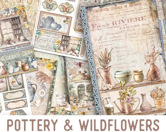 Pottery & Wildflowers Junk Journal Kit Pottery Crafting Printables Kit Wildflowers Embellishments Printable Paper Craft Kits 002992