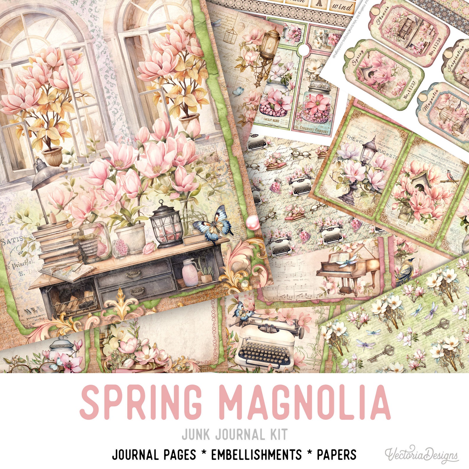 Spring Magnolia Junk Journal Kit, Printable Junk Journal Kit Magnolia ...