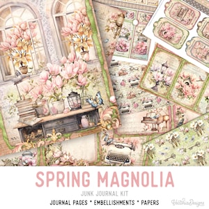 Spring Magnolia Junk Journal Kit, Printable Junk Journal Kit Magnolia Embellishments Junk Journal Magnolia Papers Magnolia Craft Kit 003167