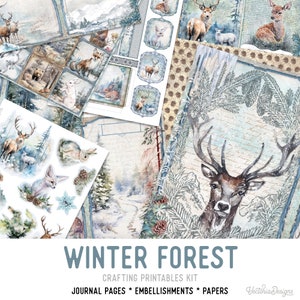 Winter Forest Junk Journal Kit, Forest Crafting Printables Kit Winter Embellishments Forest Printable Paper Craft Kits Junk Journal 003106