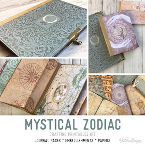 Mystical Zodiac Crafting Printables Kit, printable junk journal kit, zodiac, astrology, journal embellishments, craft kits - 002250