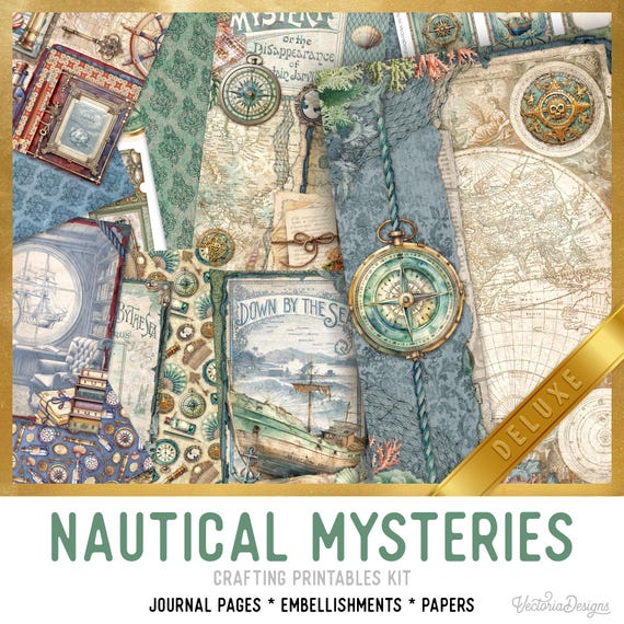 Nautical Mysteries Junk Journal Kit Printable (DELUXE) - Printable Pages, Papers and Embellishments for Crafting -  003942