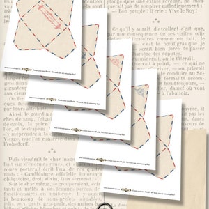 May include: Printable vintage-style envelope template with red, white, and blue accents. The envelope is folded and ready to be cut out and assembled. The text on the envelope reads "Air Mail".