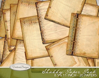 Shabby Paper Pack printable 8.5 x 11 inch shabby junk journal printable paper crafting scrapbook instant download digital - VDPASC1973