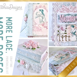 More Lace More Roses DELUXE Crafting Printables Kit, Roses Junk Journal, Embellishments, Printable Paper Pack, Craft Kits, Tutorial - 002697